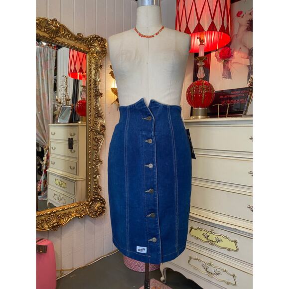 Guess Dresses & Skirts - vintage 1980s guess denim high waisted skirt button front notched waist 80s med